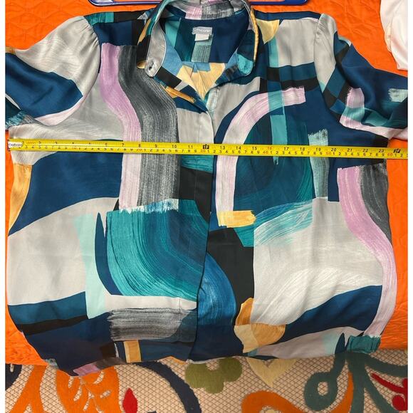 Chicos Woman’s XL 16/18 Abstract Print Button Front Long Sleeve Top Tunic Art - Picture 8 of 12